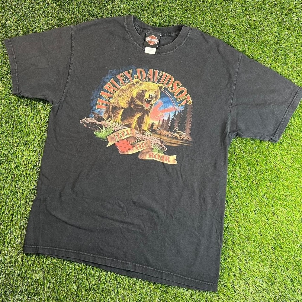 Harley-Davidson Feel The Roar Bear Graphic T Shirt Large Faded Black Biker